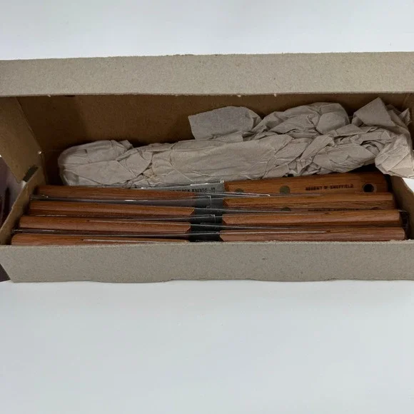 Vintage Regent Sheffield Butcher Block 9-pc Steak Knife Set w/ Wooden Holder NOS - Picture 7 of 9